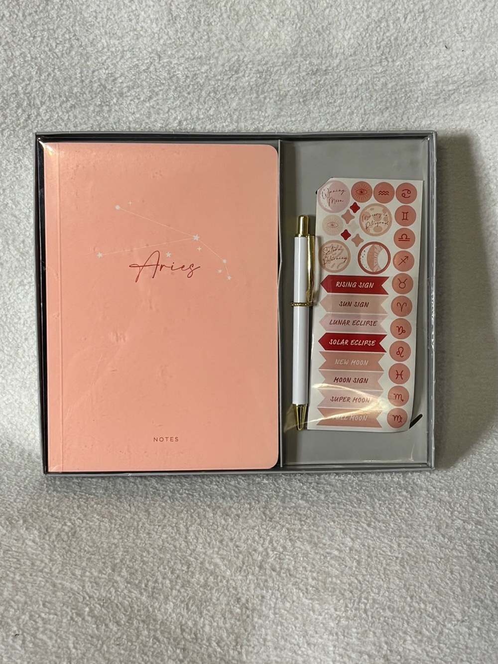 Gartner Studios Pink Aries Notebook & White Gold Pen Set